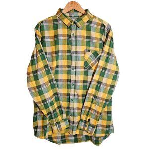Quiksilver Mens Plaid Flannel Shirt Yellow/Green Long Sleeve Button-Up XL